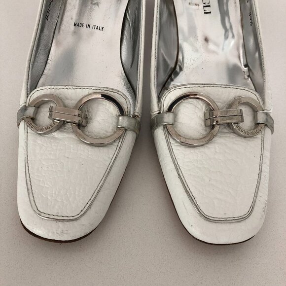 Bruno Magli Designer Leather Shoes with Silver Metal Hardware White Size 39.5 - Picture 6 of 10